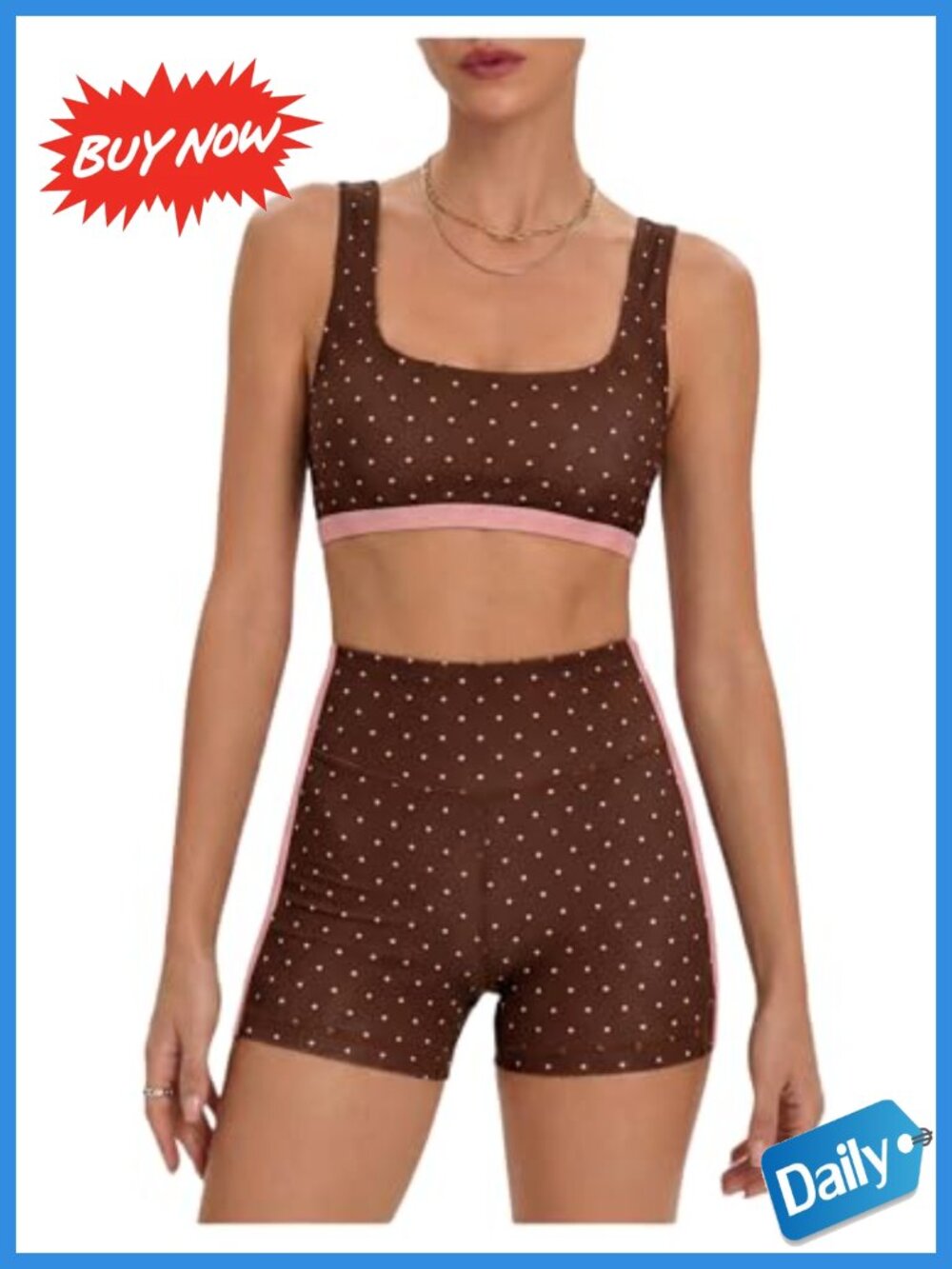 Milumia Women's Polka Dots Workout Set Layered Yoga Outfit with Shorts